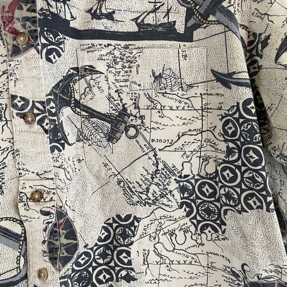 Vintage Van Heusen 417 Over Easy Nautical Theme Long Sleeve Button Down Shirt M - Picture 3 of 10